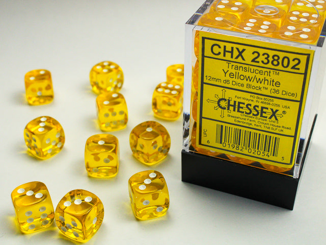 Chessex Translucent: 12MM D6 Yellow/White (36)
