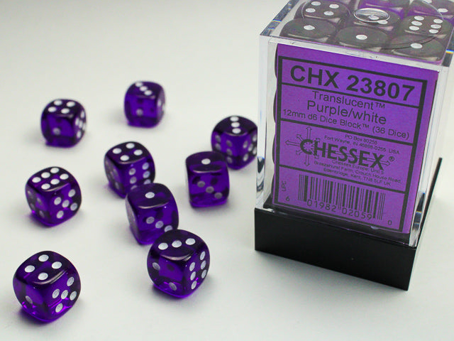 Chessex Translucent: 12MM D6 Purple/White (36)