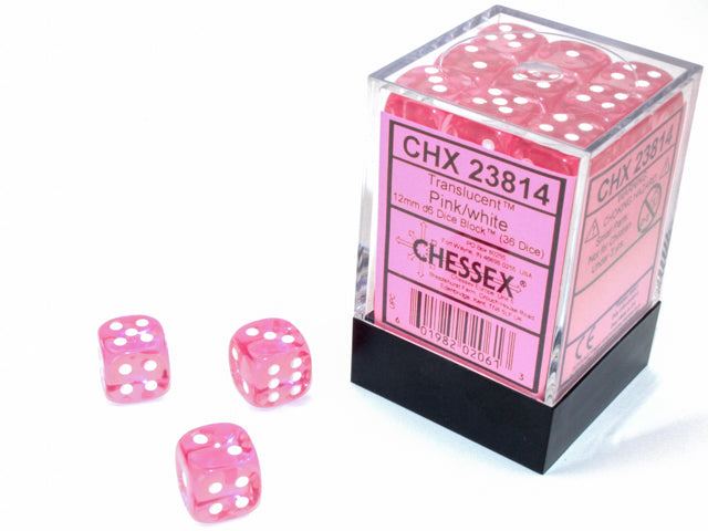 Chessex Translucent: 12MM D6 Pink/White (36)