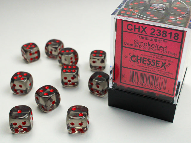 Chessex Translucent: 12MM D6 Smoke/Red (36)