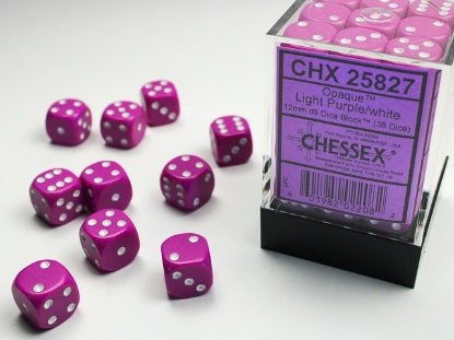Chessex Opaque: 12MM D6 Opaque Light Purple/White (36)