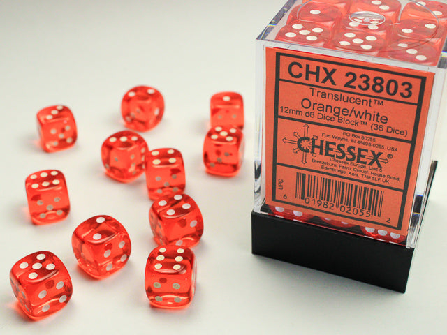 Chessex Translucent: 12MM D6 Orange/White (36)