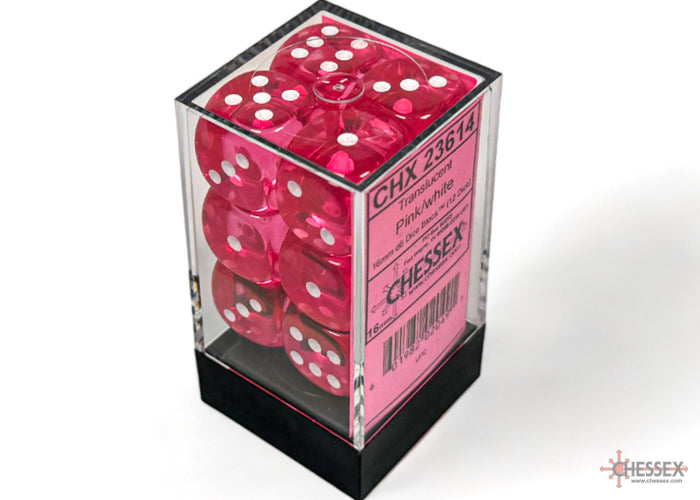 Chessex Translucent: Pink/White 16mm D6 Dice Block