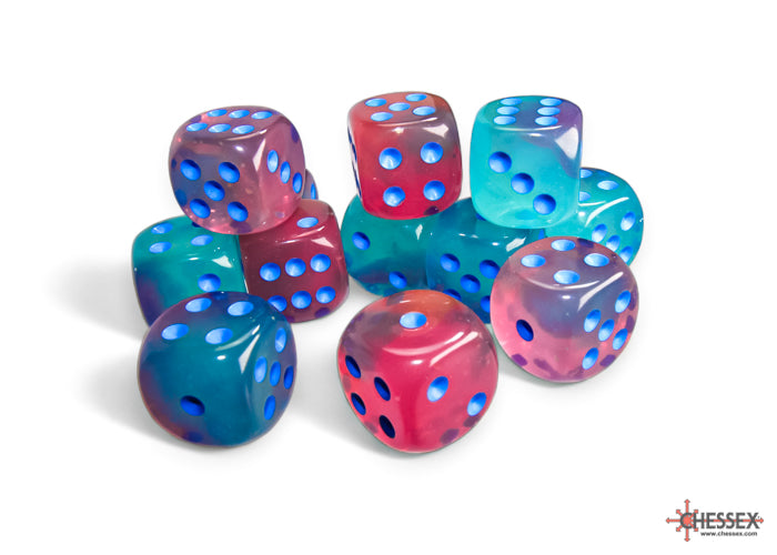 Chessex Gemini Gel: 16MM D6 Green-Pink/Blue Luminary (12)