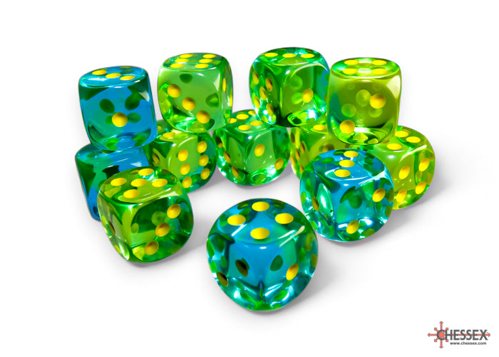 Chessex Gemini Translucent: 16MM D6 Green-Teal/Yellow (12)