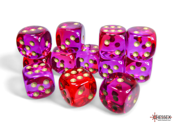 Chessex Gemini: 16MM D6 Red-Violet/Gold Translucent (12)