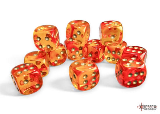 Chessex Gemini: 16MM D6 Red-Yellow/Gold Translucent (12)