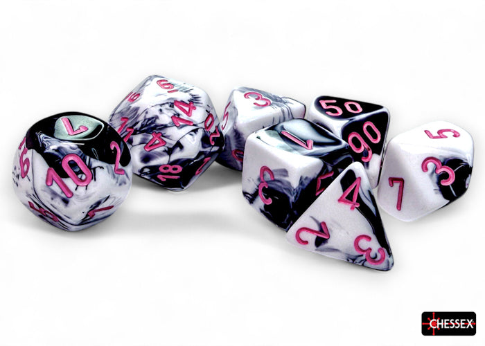 Chessex Dice Gemini Black-White/pink Polyhedral 7-Dice Set