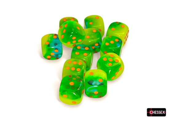 Chessex Gemini Plasma: 16MM D6 Green-Teal/Orange (12)