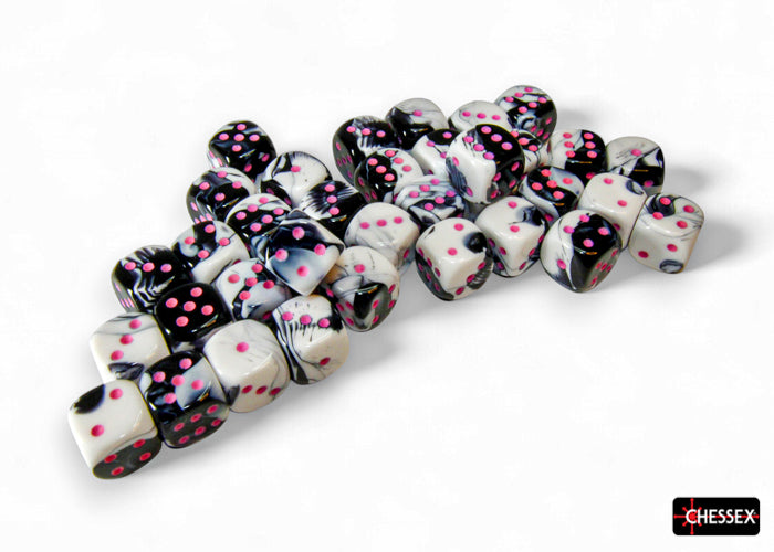 Chessex Gemini: 12MM D6 Black-White/Pink (36)