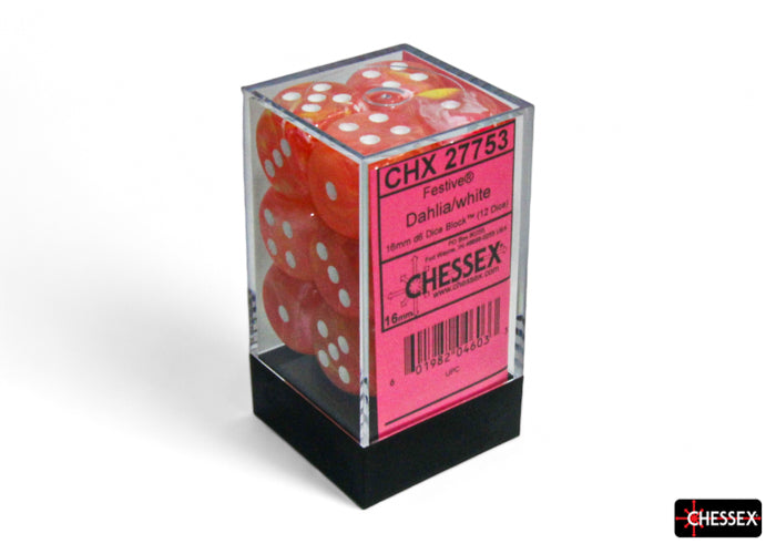 Chessex Festive: Dahlia/White 16mm D6 Dice Block