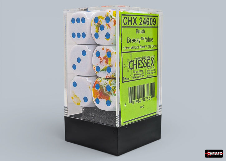 Chessex: Brush Breezy / Blue 16mm D6 Dice Block (12 Dice)