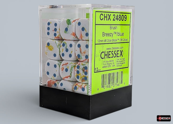 Chessex: Brush Breezy / Blue 12mm D6 Dice Block (36 Dice)