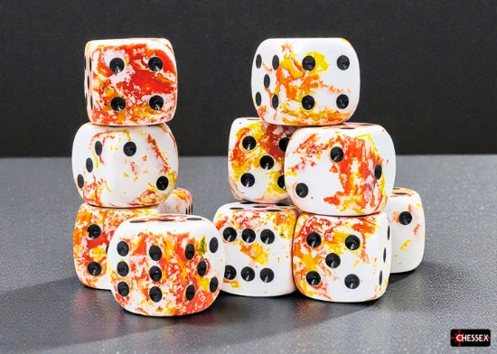 Chessex: Brush Sunrise / Black 16mm D6 Dice Block (12 Dice)