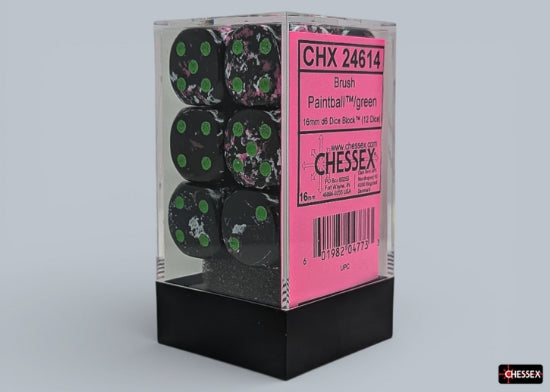 Chessex: Brush Paintball / Green 16mm D6 Dice Block (12 Dice)