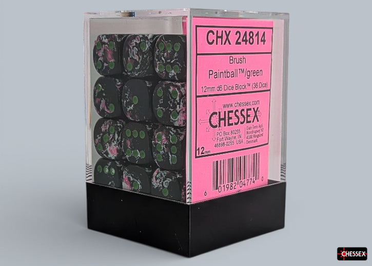 Chessex: Brush Paintball / Green 12mm D6 Dice Block (36 Dice)
