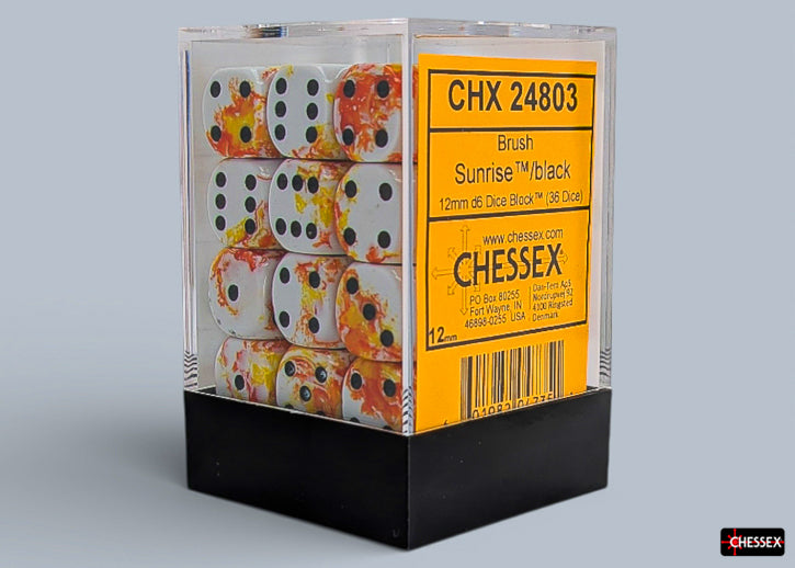 Chessex: Brush Sunrise / Black 12mm D6 Dice Block (36 Dice)