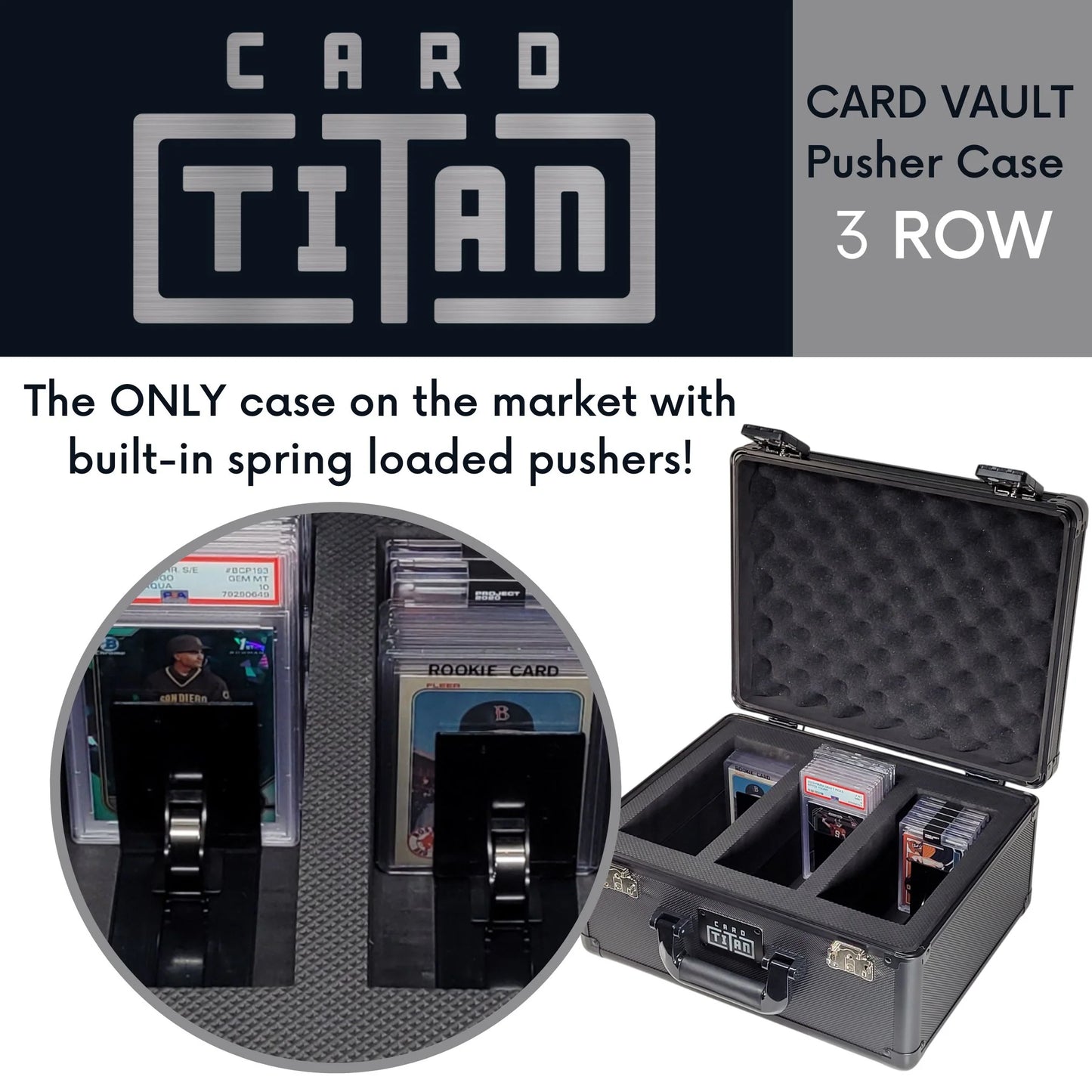 Card Titan: Card Vault 3-Row Graded Card Holder With Spring Loaded Pushers