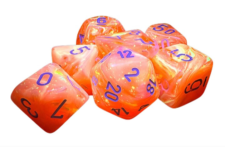 Chessex Mega Dice: Mega-hedral Dahlia/White 7-Die Set