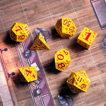 Forged Gaming: Metal Dice Set - Cheese With Red Numbers