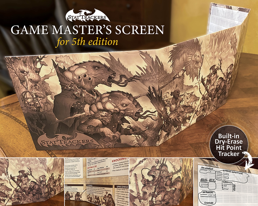Stat Trackers Custom 5e DM Screen - Wet/Dry Erase