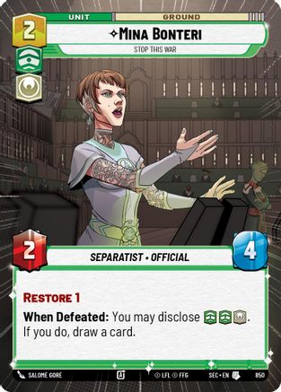 Mina Bonteri - Stop This War (Hyperspace Foil) (850) - Secrets of Power Foil