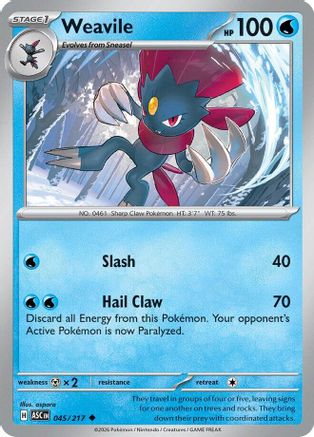 Weavile (045/217) - Reverse Holofoil ME Ascended Heroes - Uncommon