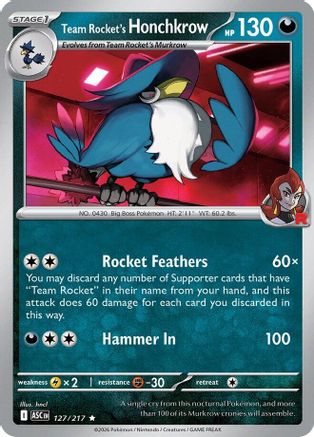 Team Rocket's Honchkrow (127) - Reverse Holofoil ME Ascended Heroes - Rare