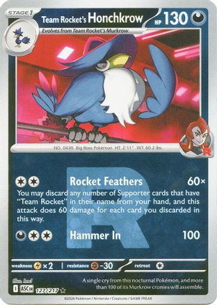 Team Rocket's Honchkrow (Team Rocket) (127/217) - Reverse Holofoil ME Ascended Heroes - Rare
