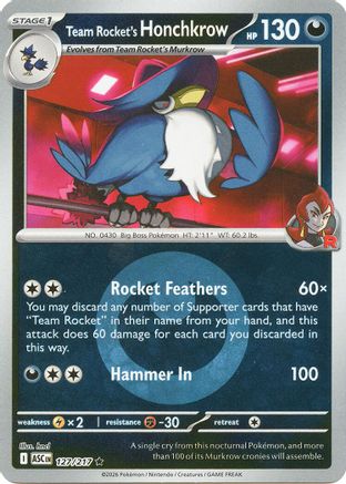 Team Rocket's Honchkrow (Energy Symbol Pattern) (127/217) - Reverse Holofoil ME Ascended Heroes - Rare