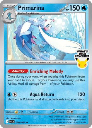 Primarina (What's Your Favorite Stamp) (020/084) - Holofoil Miscellaneous Cards & Products - Rare