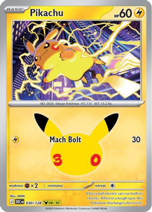 Pikachu (030/128) - Holofoil ME 30th Celebration - None