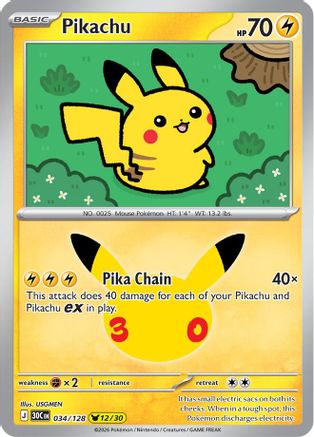 Pikachu (034/128) - Holofoil ME 30th Celebration - None