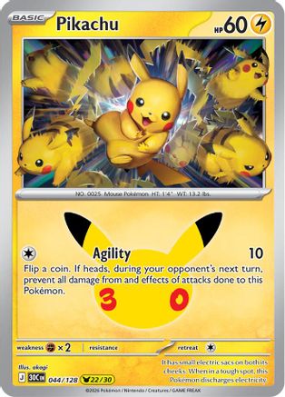 Pikachu (044/128) - Holofoil ME 30th Celebration - None
