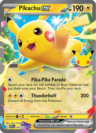 Pikachu ex (053/128) - Holofoil ME 30th Celebration - Double Rare