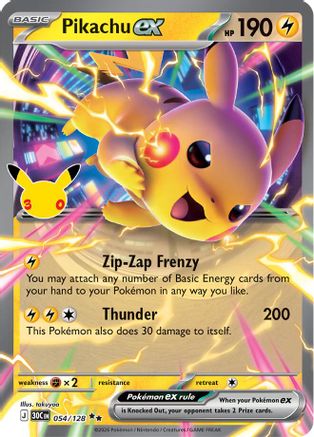 Pikachu ex (054/128) - Holofoil ME 30th Celebration - Double Rare