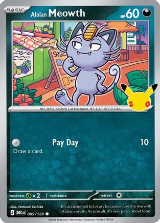 Alolan Meowth (089/128) - Holofoil ME 30th Celebration - Common