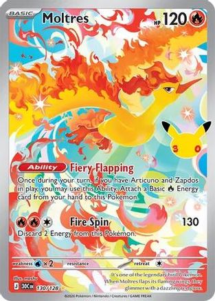 Moltres (130/128) - Holofoil ME 30th Celebration - Illustration Rare