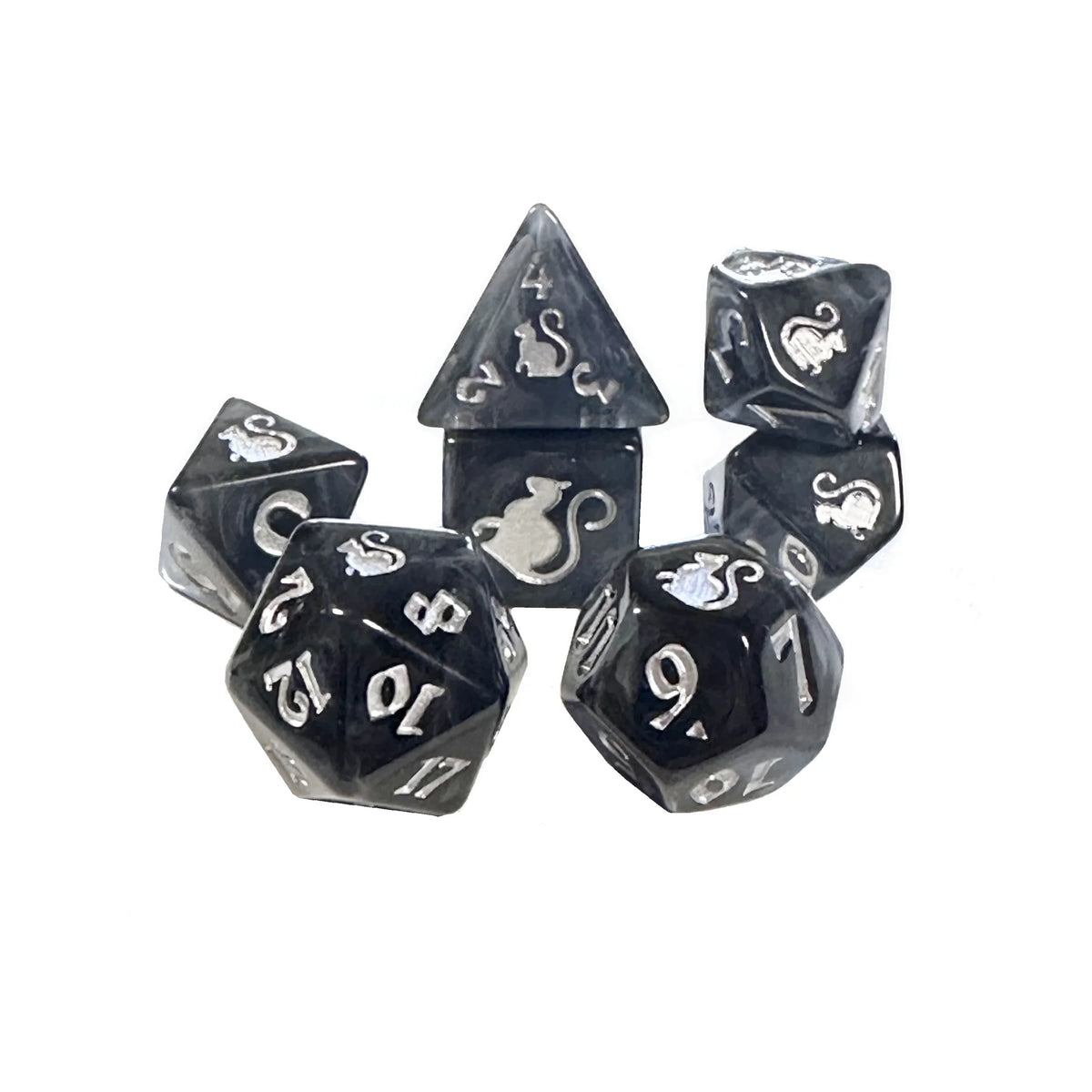 Black Oak Workshop 7-Dice Set: Kitty Clacks - Smokey