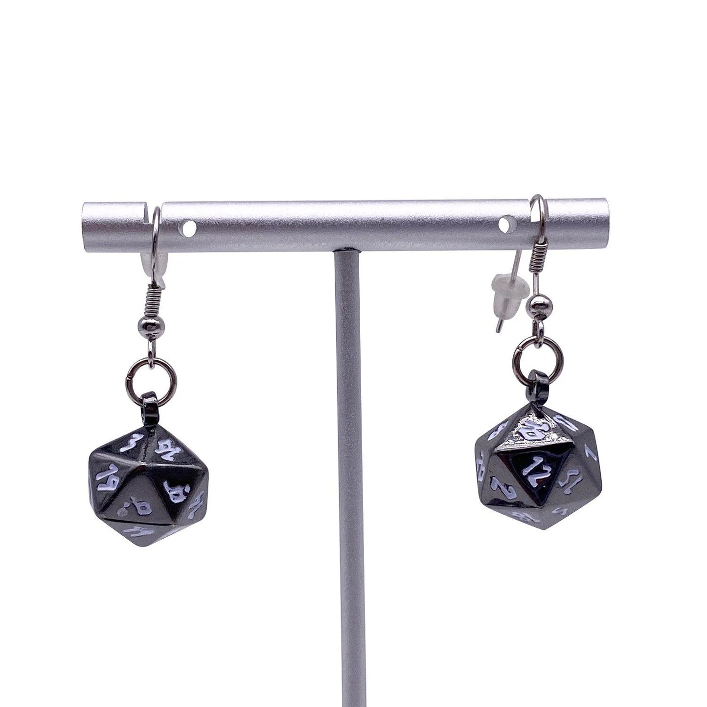 Norse Foundry Ioun Stone D20 Dice Earring Set: Drow Black