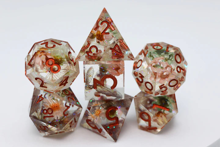 Sharp Edge Resin RPG Dice Set - Beautiful Blossom