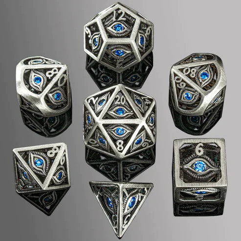 Hymgho Dragon's Eye Hollow Metal Dice Set - Aqua Blue Gems