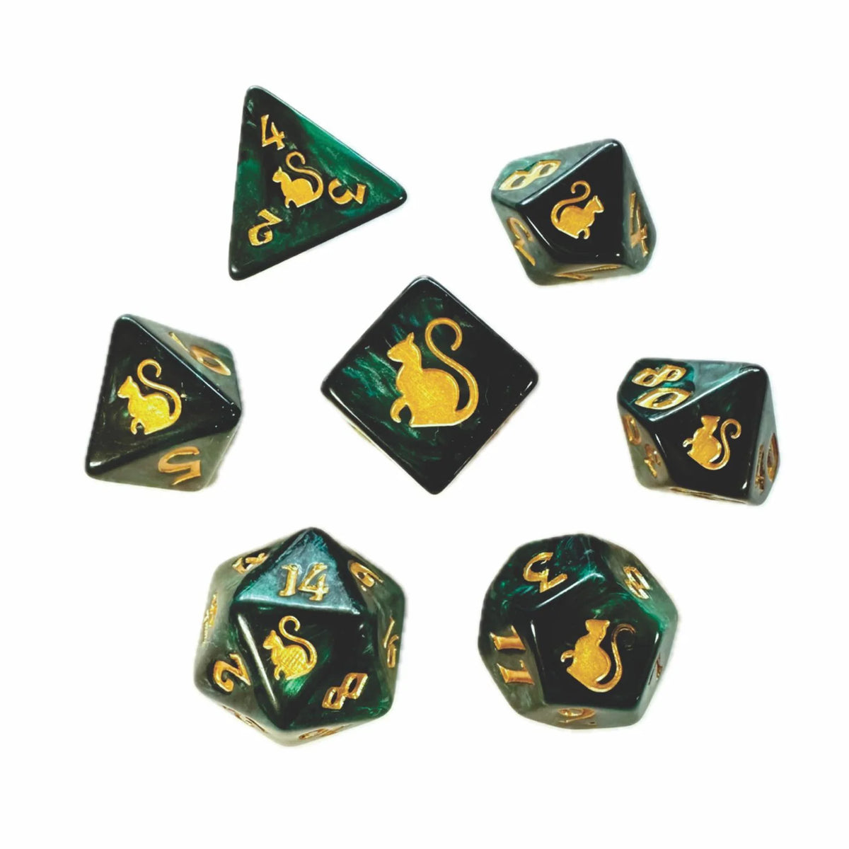 Black Oak Workshop 7-Dice Set: Kitty Clacks - Loki