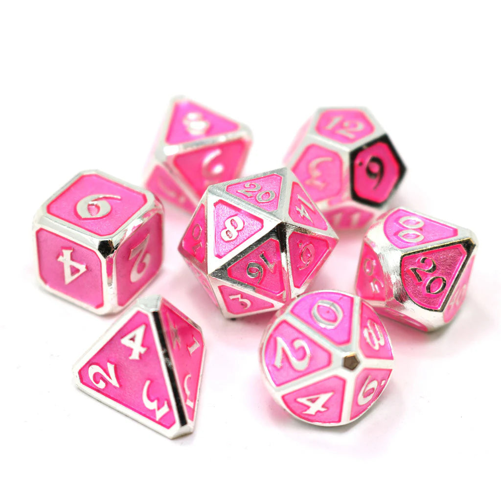 Die Hard Dice 7 Die Metal Dice Set: Mythica - Platinum Pink Sapphire