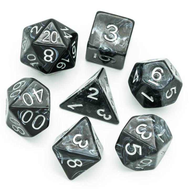 Black Brushed White Silk RPG Dice Set