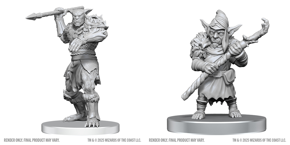 Nolzur`s Marvelous Unpainted Miniatures - W28 Bugbear Stalker & Goblin Hexer