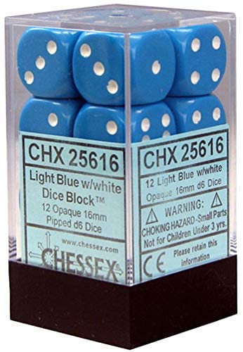 Chessex Opaque: 16MM D6 Blue/White  (12)