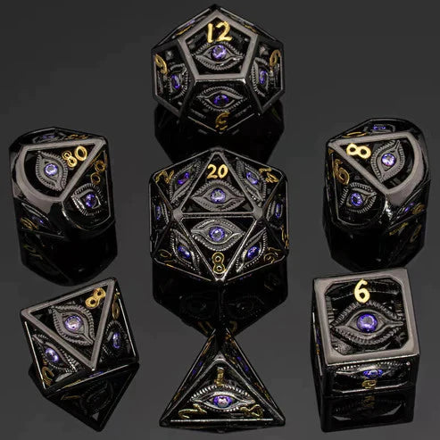 Hymgho Dragon's Eye Hollow Metal Dice Set - Purple Gems