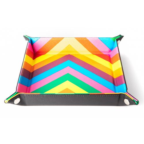 Velvet Folding Dice Tray With Leather Backing - Rainbow