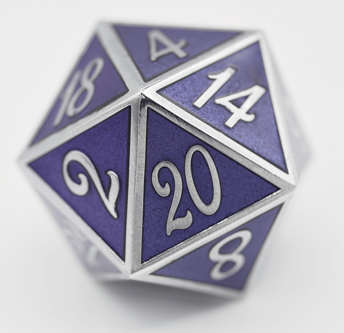 35mm Metal D20 - Silver with Amethyst